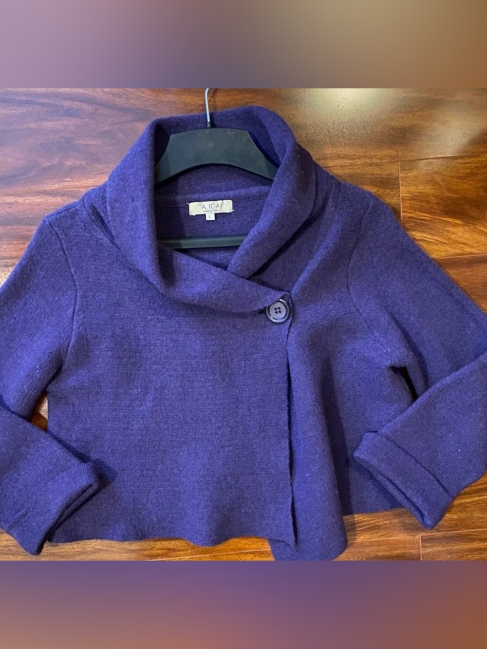 A.ida Made in Italy Purple Wool Blend Buttoned Crop Shawl Collar